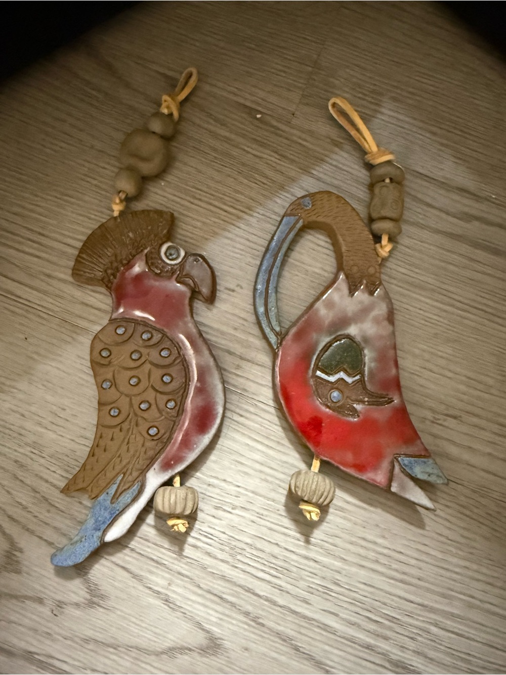Handcrafted Ceramic Bird Wall Hangings Set of 2 Blue and White Vintage